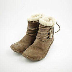 UGG Australia Women's 9 Brown Leather Ankle Boots Fleece Lined Lace Up Shoes